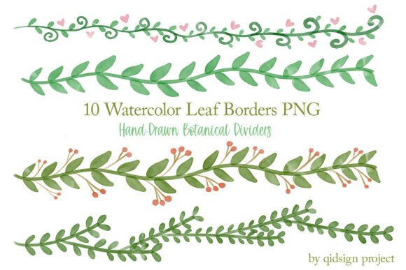 10 Watercolor Leaf Borders PNG