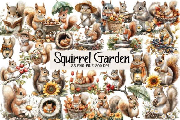 Adding Natural Charm with Watercolor Squirrel Garden Clipart
