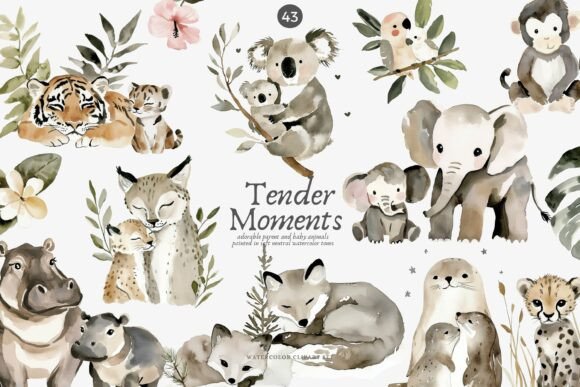Baby Animals Watercolor Clipart Set for Warm Branding
