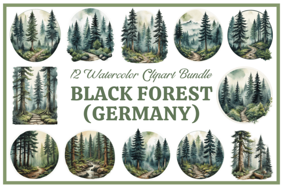 Black Forest Watercolor Clipart Bundle