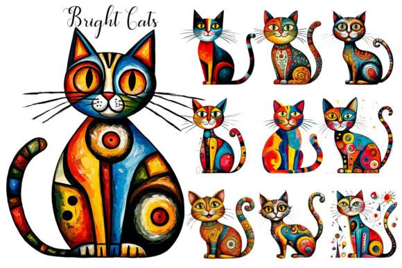 Bright Cats in Watercolor Style