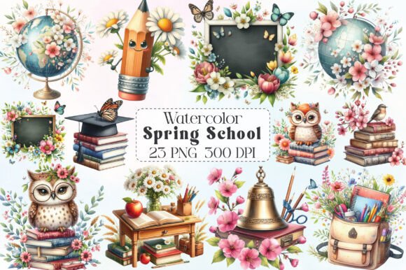 Bringing Spring into Design with Watercolor School Clipart