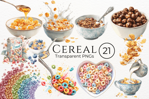 Cereal Watercolor Clipart for Modern Creative Projects