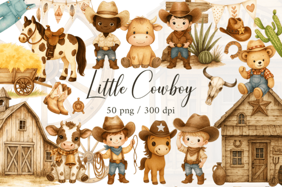 Cowboy Watercolor Clipart Bundle: Rustic Design Assets