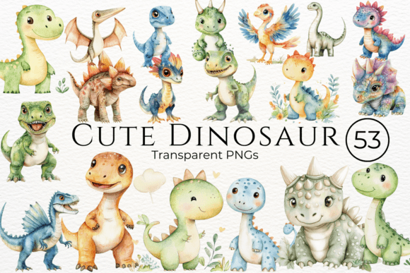 Cute Dinosaur Watercolor Cliparts