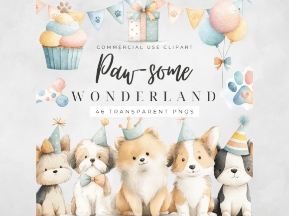 Dog Birthday Watercolor Puppy Clipart