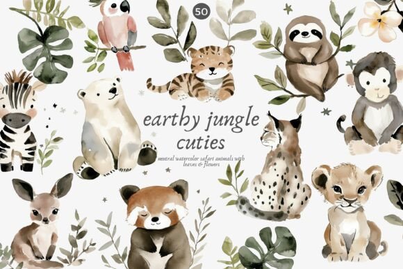 Earthy Jungle Watercolor Clipart Set