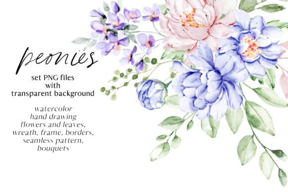 Floral Watercolor Set: Flowers Peonies