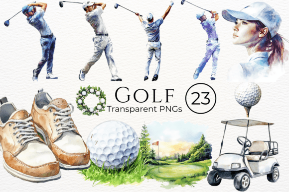 Golf Watercolor Cliparts: Artful Design for the Fairway