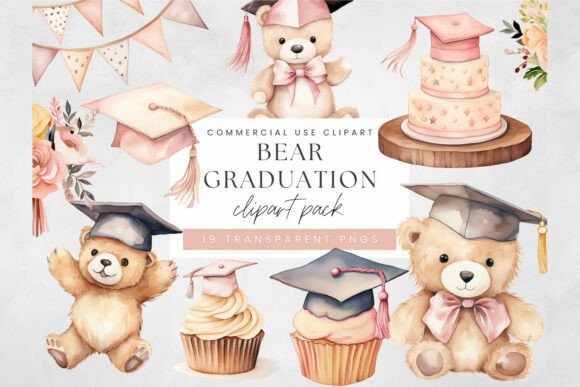 Graduation Bear Watercolor Clipart PNG: Real-World Design Applications