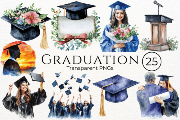 Graduation Watercolor Cliparts for Creative Projects
