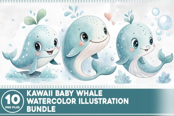 Kawaii Baby Whale Watercolor Bundle: A Fresh Take on Playful Design