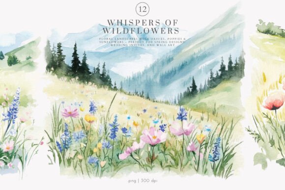 Landscape Clipart Watercolor Meadow
