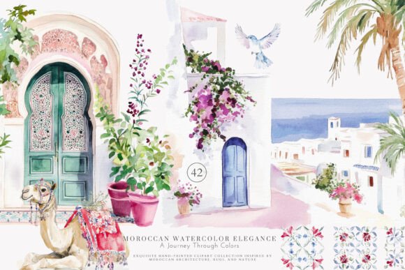 Moroccan Decor Watercolor Clipart for Design Projects