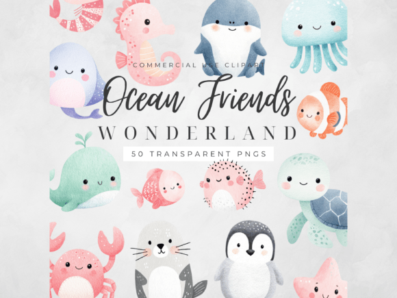 Ocean Animals Clipart Watercolor Sea PNG
