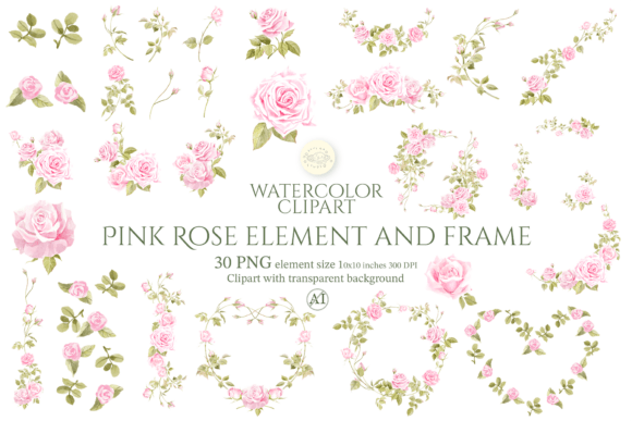 Pink Rose Watercolor Clipart Frame Guide