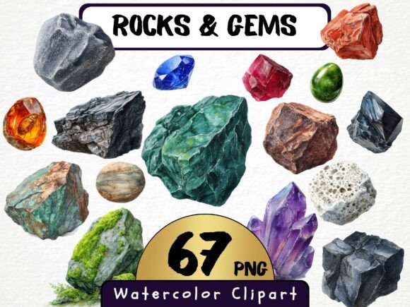 Rock and Gem Clipart 67 PNG, Watercolor