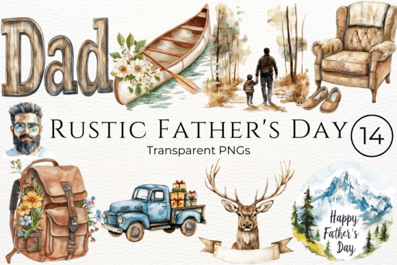 Rustic Father’s Day Watercolor Clipart for Thoughtful Design