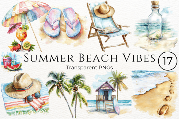 Summer Beach Vibes Watercolor Clipart