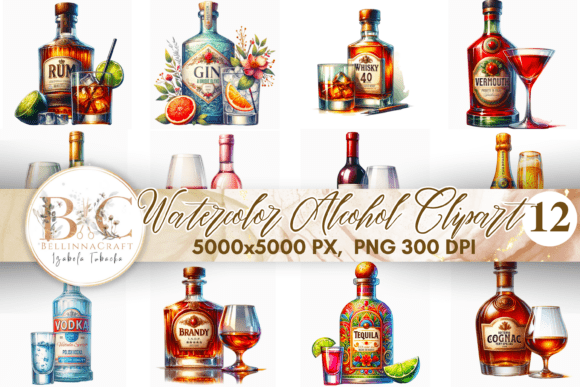 Watercolor Alcohol Clipart Bundle PNG