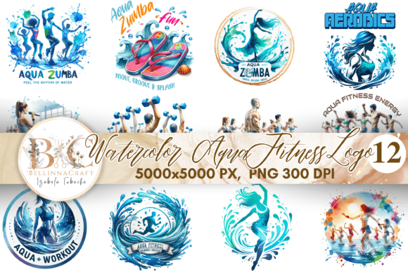 Watercolor Aqua Fitness Logo Bundle
