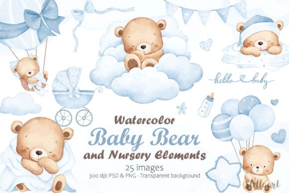 Watercolor Baby Bear & Nursery Element