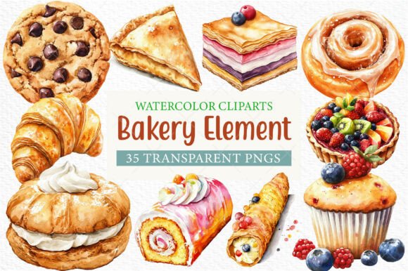 Watercolor Bakery Element Clipart PNG for Designers