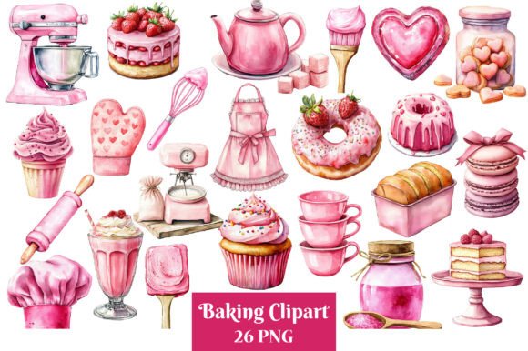 Watercolor Baking Clipart Sublimation for Designers and Small Business Owners