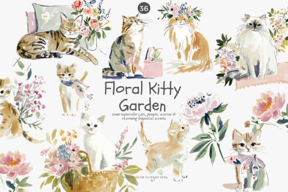 Watercolor Cats & Floral Kittens Font Guide