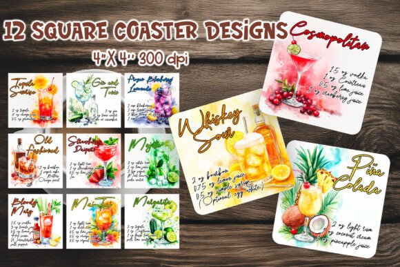 Watercolor Cocktail Coaster Bundle PNG for Creative Projects