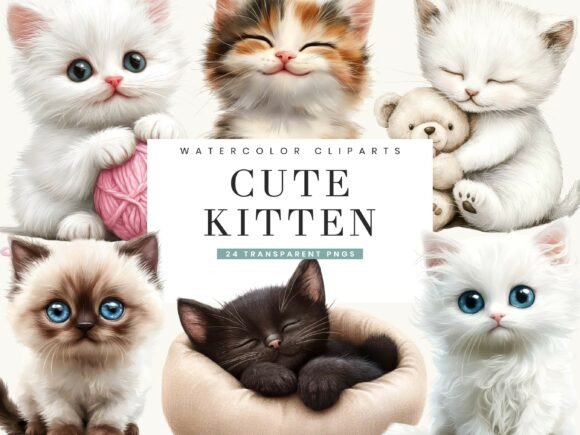 Watercolor Cute Kitten Clipart Bundle for Charming Creative Projects