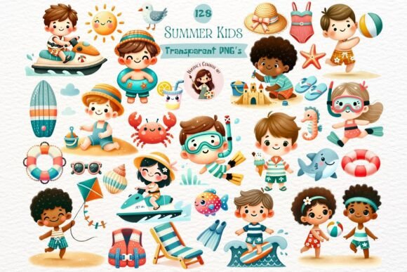 Watercolor Cute Summer Kids Clipart PNG: A Designer's Secret Weapon