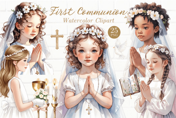 Watercolor First Communion Cliparts for Designers