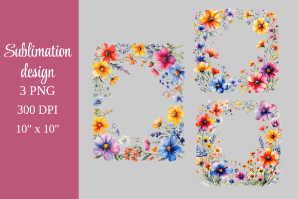 Watercolor Flower Border Clipart Set