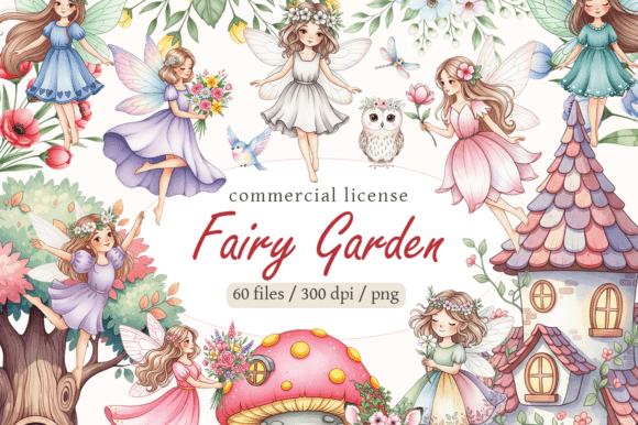 Watercolor Garden Fairies Bundle for Branding and Design