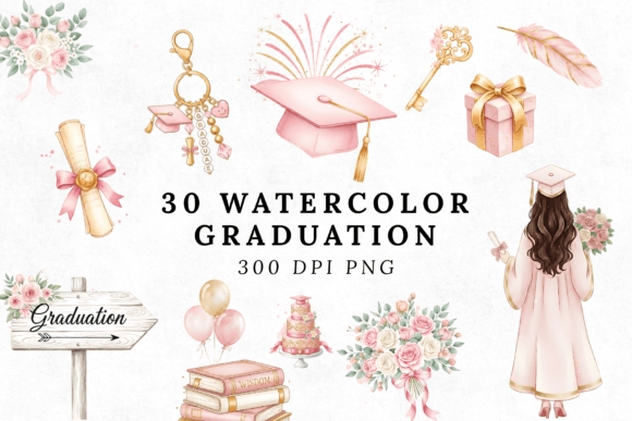 Watercolor Graduation Clipart Bundle