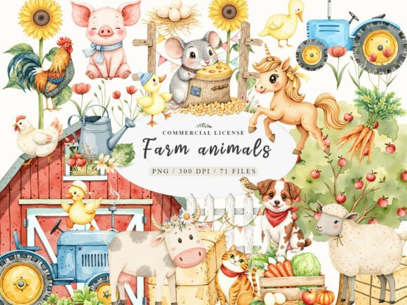 Watercolor Happy Funny Farm Life Animals: A Playful Font for Creative Projects