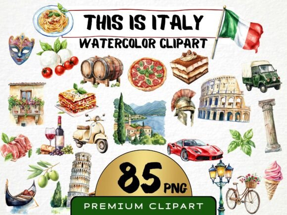 Watercolor Italy Clipart 85 PNG for Creative Projects