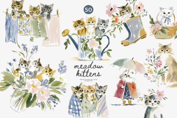 Watercolor Kittens Clipart Set F – Versatile & Charming