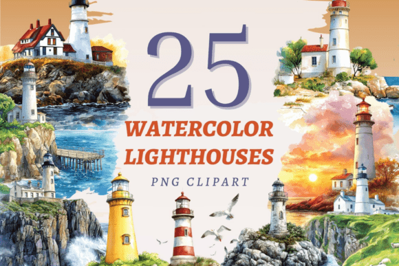Watercolor Lighthouses PNG Bundle for Creative Projects