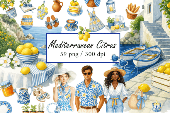 Watercolor Mediterranean Summer Clipart