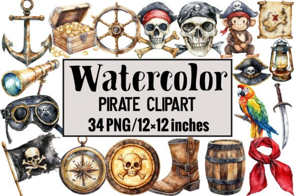 Watercolor Pirate Clipart for Bold Branding and Creative Projects
