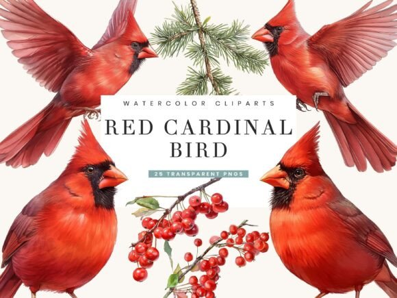 Watercolor Red Cardinal Bird Clipart for Brands and Creatives