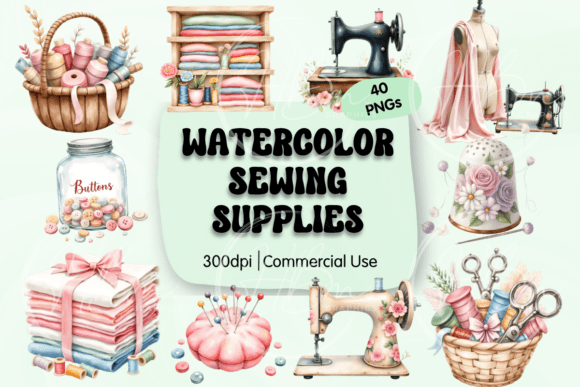 Watercolor Sewing Supplies Clipart for Creative Projects