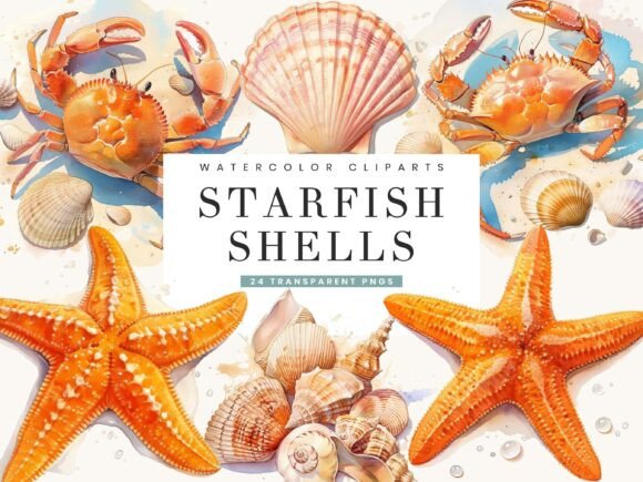 Watercolor Starfish Clipart Bundle