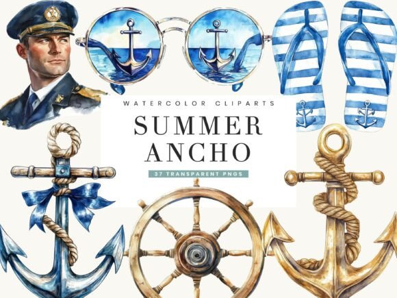 Watercolor Summer Ancho Clipart: A Fresh Take on Warm-Weather Design