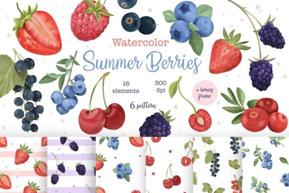Watercolor Summer Berries Clipart: Design Assets for Creative Projects