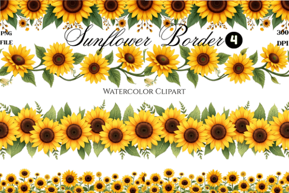 Watercolor Sunflower Border Clipart PNG