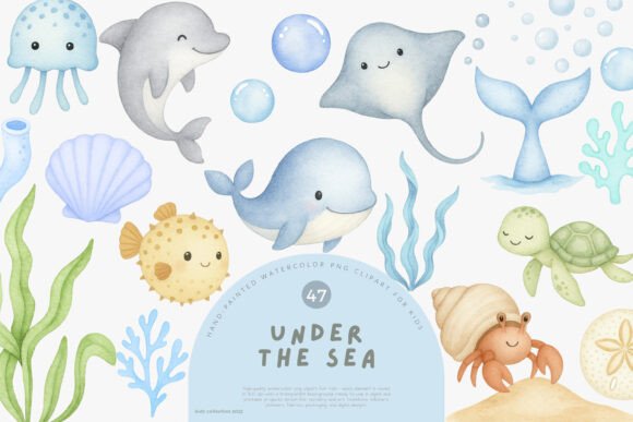 Watercolor Under the Sea Clipart Set