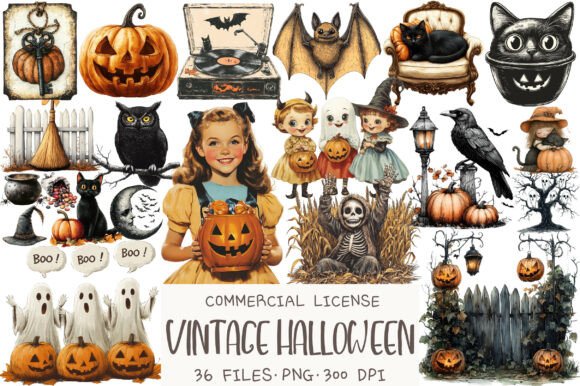 Watercolor Vintage Halloween Clipart for Creative Projects
